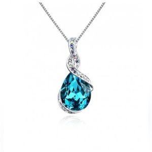 Osiana “Ocean Star" Drop-Tear Swarovski Crystal Pendant Necklace - Aqua
